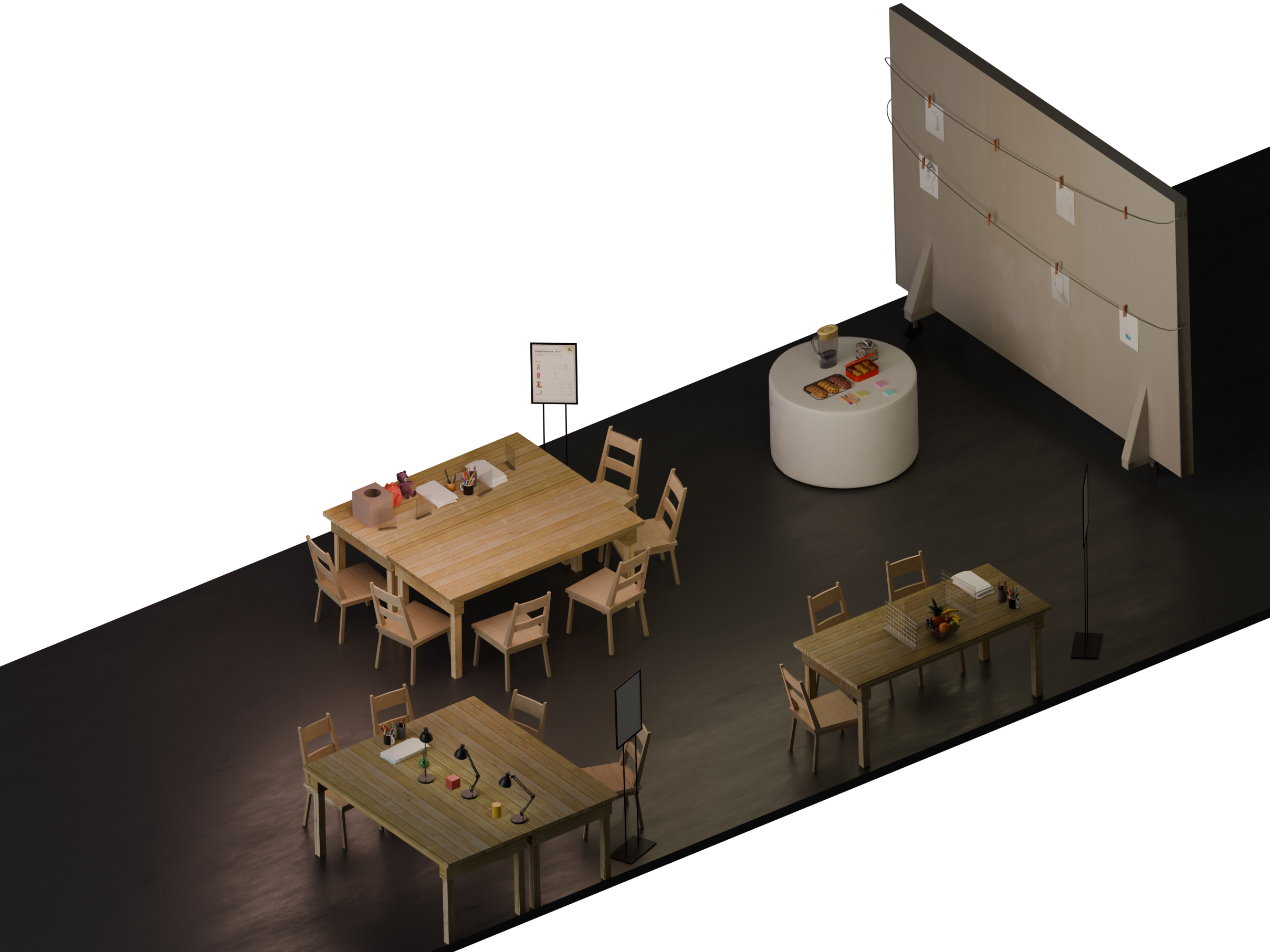 Isometric render of all the stations.