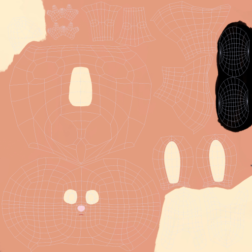 Easter Bunny's UVs unwrapped and seen on the diffuse texture map.