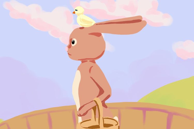 Concept Art for Happy Easter with chick on head of bunny