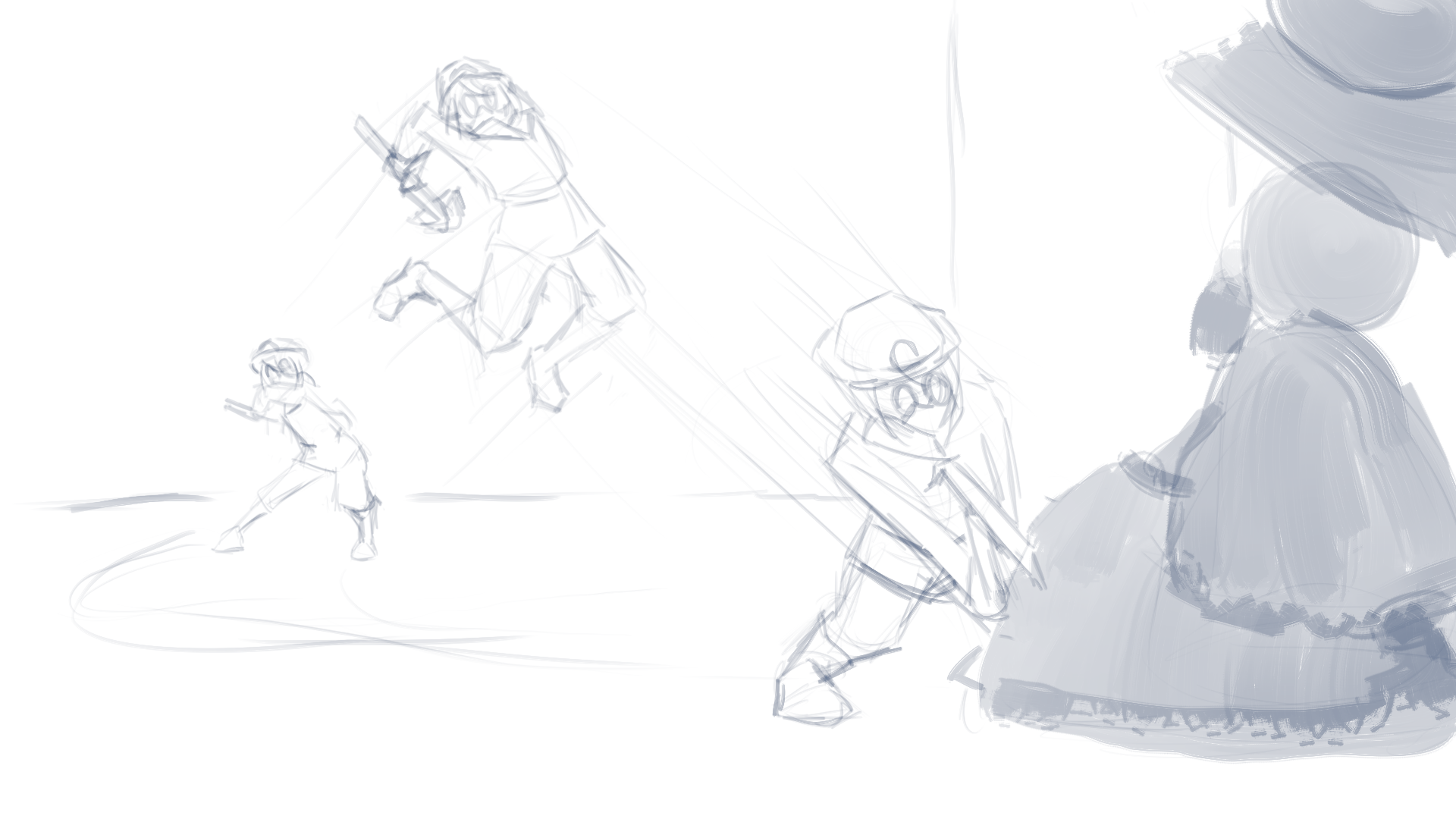 Low-angle to eye-level storyboard image from the trailer for the Quarrior game