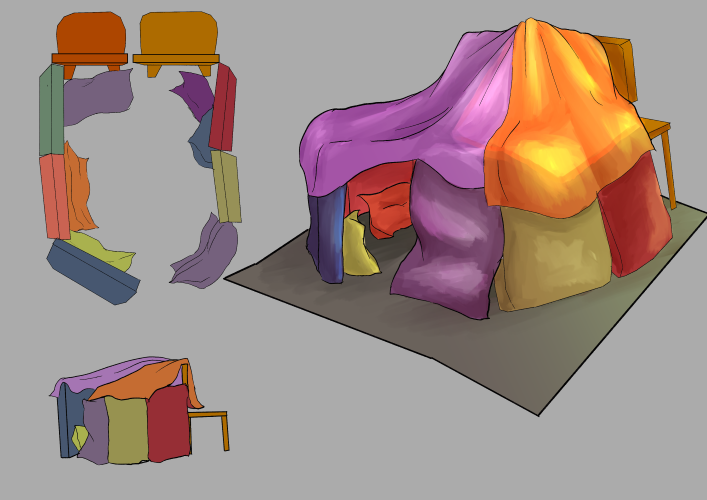 Concept painting of a pillow fort for the VR experience Regclaim Playtime