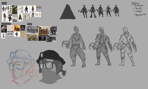 Sketches of different character silhouette options for Miner