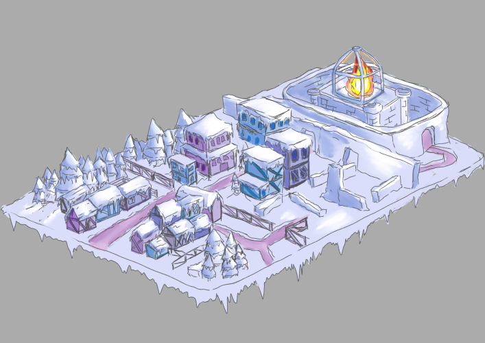 Environment concept art of the icy,city environment of the game.