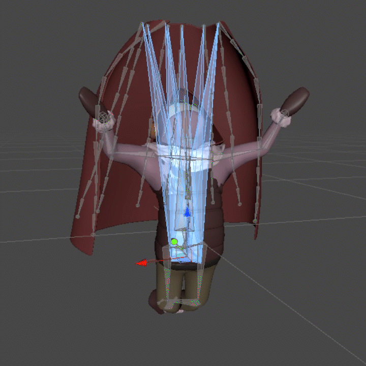 Rigging issues with cape not following body found when importing player character to Unity.