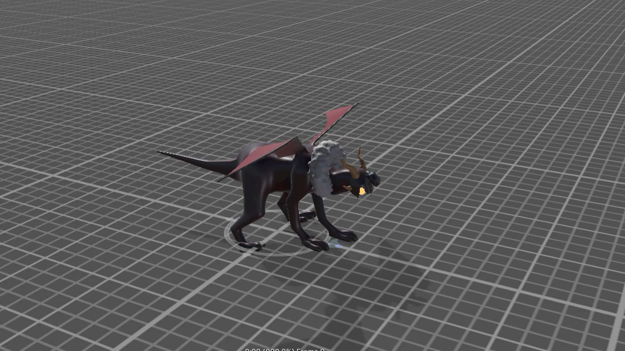 Dragon Animation with nose rig facing inward upon importing to Unity.